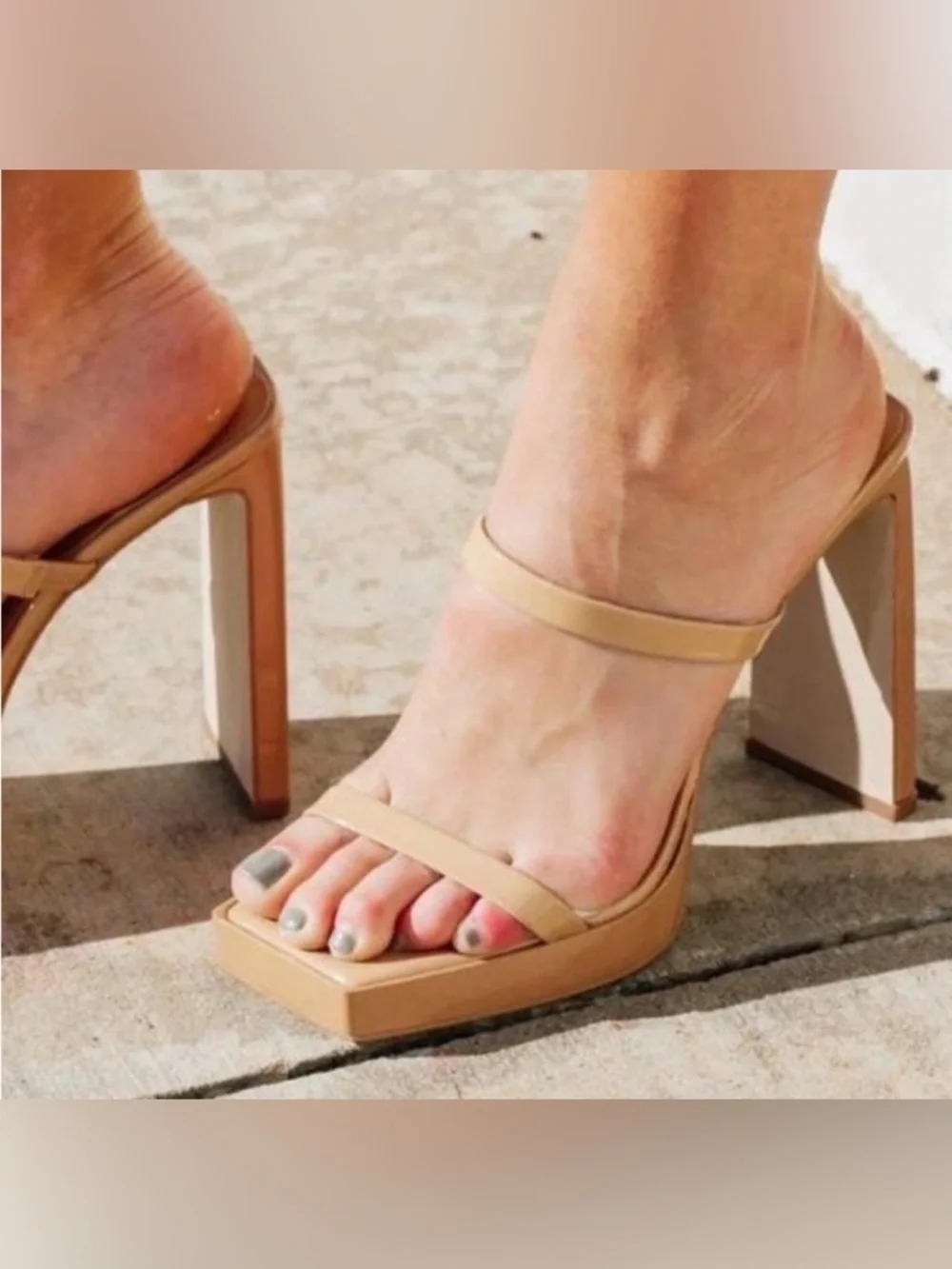 Jeffery Campbell Hustler Platform Sandal Nude Patent Leather Strappy Block Heels